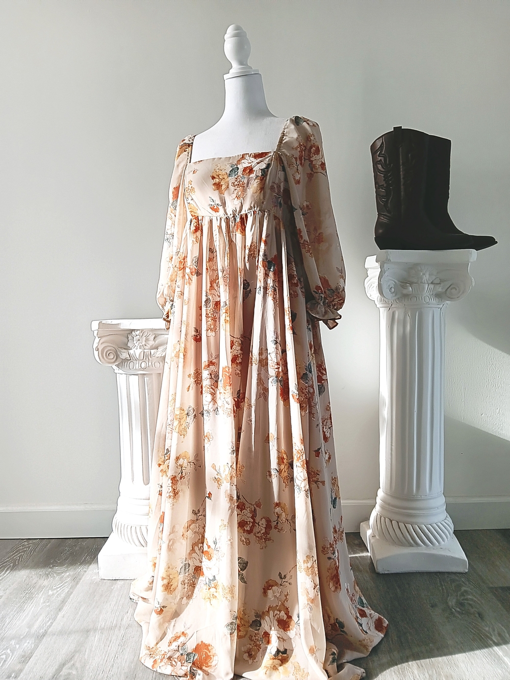 Storia Floral Maxi Dress in Cream and Rust